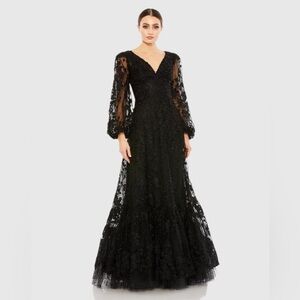 MAC DUGGAL 20430 NWT Puff Sleeve A-Line Embroidered Gown